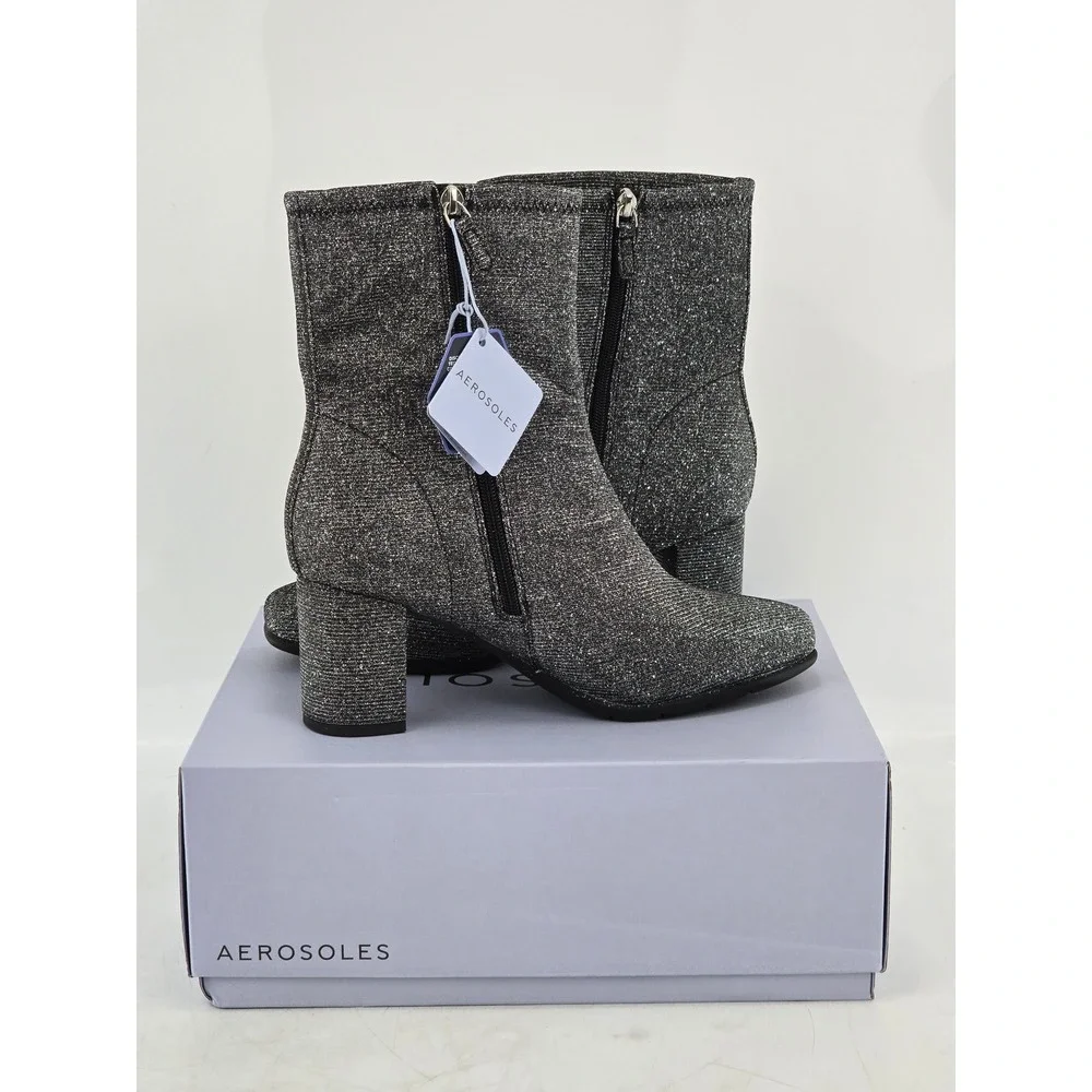 Aerosoles Miley Ankle Boots Womens 9.5W Gunmetal Glitter Stretch - New